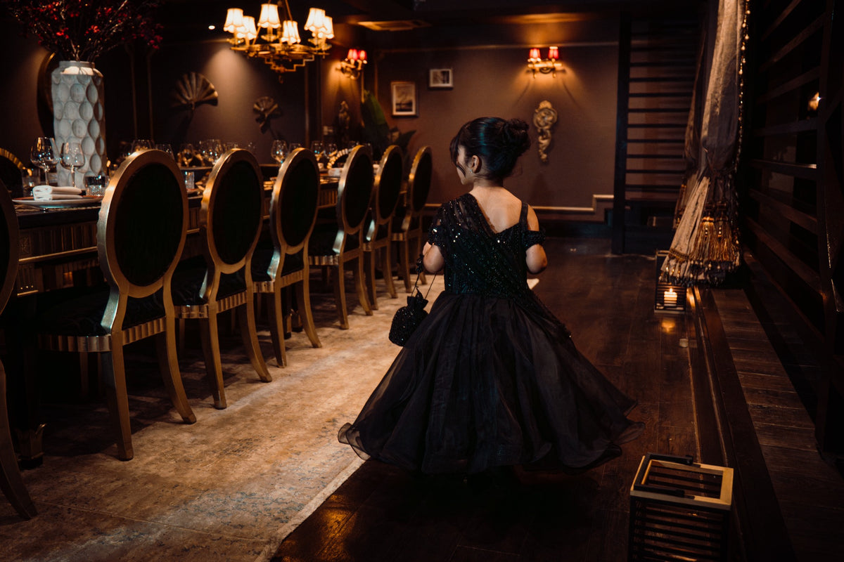 Celeste back view showing the full flowing skirt